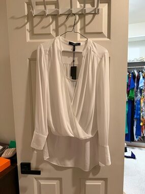 BCBGMaxAzria White Draped Surplice Blouse